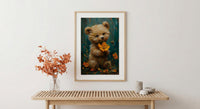 Baby Bear Nursery Art Print, Yellow Floral Spring Decor - Baby Shower Gift