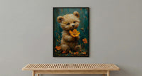 Baby Bear Nursery Art Print, Yellow Floral Spring Decor - Baby Shower Gift