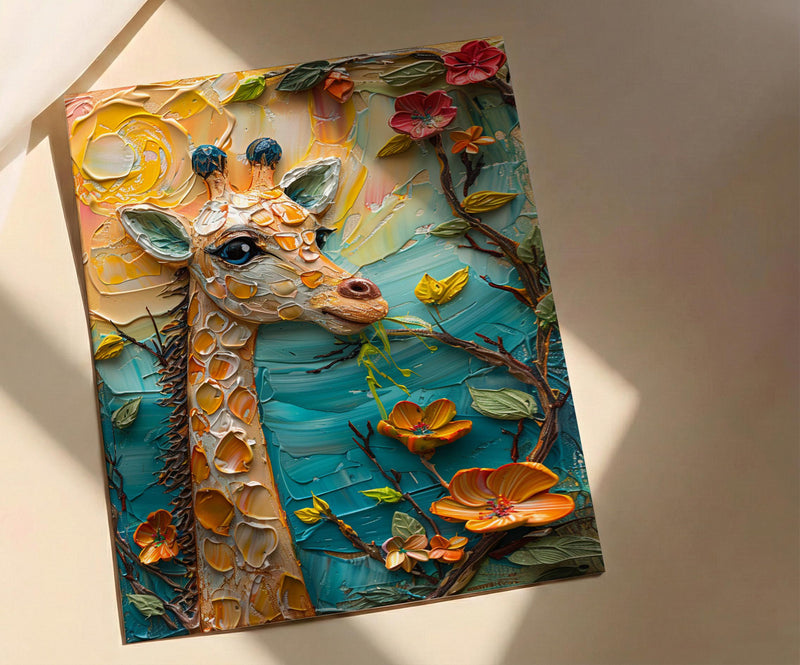 Baby Giraffe Nursery Wall Decor, Peach Sunrise Spring Print - Kids Room Decor