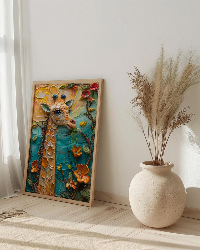 Baby Giraffe Nursery Wall Decor, Peach Sunrise Spring Print - Kids Room Decor
