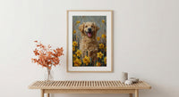 Puppy Daffodil Nursery Art Print, Spring Golden Retriever - Baby Shower Gift