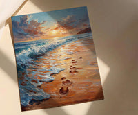 Beach Footprints Poster, Romantic Ocean Print - Palette Knife Painting Style