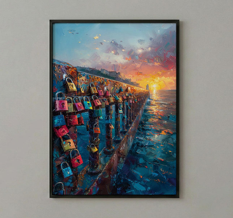Love Padlocks Art Print, Romantic Bridge Decor - Master Bedroom Art