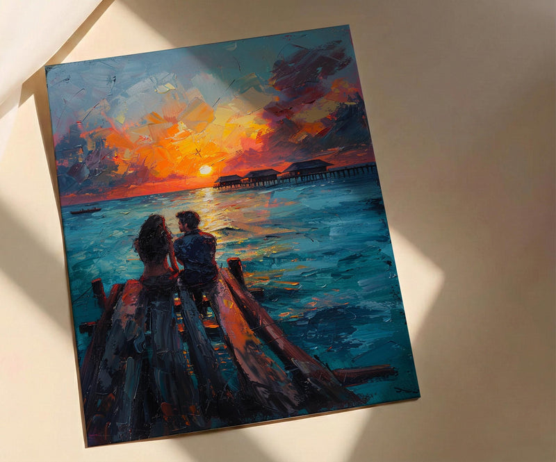Maldives Ocean Wall Decor, Tropical Sunset Print - Master Bedroom Art