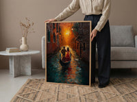 Venice Gondola Art Print, Romantic Canal Decor - Thick Oil Painting Style