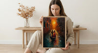 Venice Gondola Art Print, Romantic Canal Decor - Thick Oil Painting Style