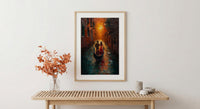 Venice Gondola Art Print, Romantic Canal Decor - Thick Oil Painting Style
