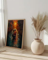 Venice Gondola Art Print, Romantic Canal Decor - Thick Oil Painting Style