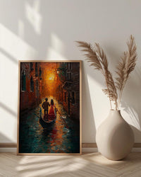 Venice Gondola Art Print, Romantic Canal Decor - Thick Oil Painting Style