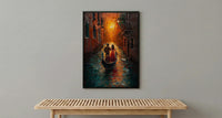 Venice Gondola Art Print, Romantic Canal Decor - Thick Oil Painting Style