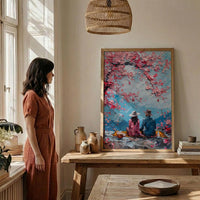 Cherry Blossom Picnic Art Print, Spring Couple Wall Decor - Newlywed Gift
