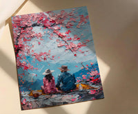 Cherry Blossom Picnic Art Print, Spring Couple Wall Decor - Newlywed Gift