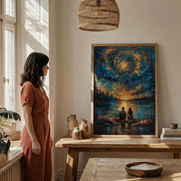 Stargazing Couple Poster, Night Sky Campfire Art - Anniversary Gift