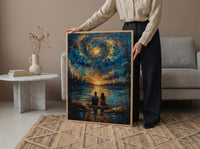 Stargazing Couple Poster, Night Sky Campfire Art - Anniversary Gift