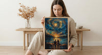 Stargazing Couple Poster, Night Sky Campfire Art - Anniversary Gift