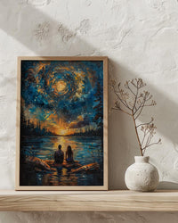 Stargazing Couple Poster, Night Sky Campfire Art - Anniversary Gift