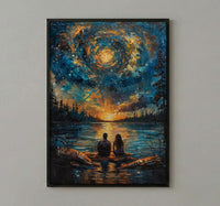 Stargazing Couple Poster, Night Sky Campfire Art - Anniversary Gift