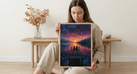Lake Sunset Wall Decor, Peaceful Dock Romantic Art - Palette Knife Painting Style