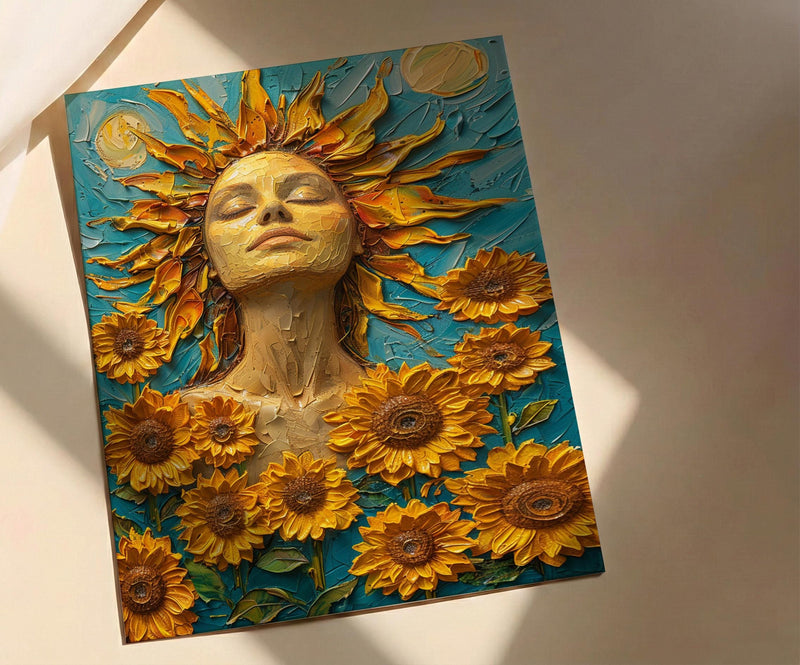 The Sun Tarot Wall Art, Yellow Sunflower Spring Decor - Living Room Decor