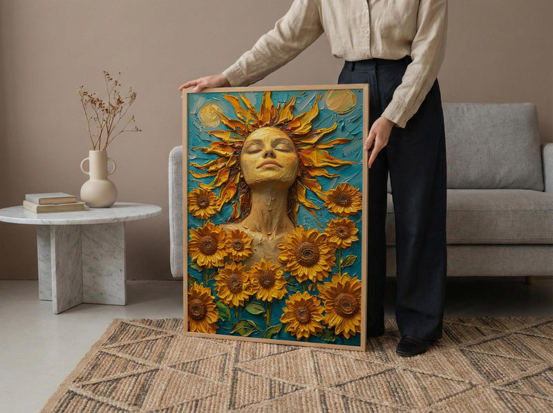 The Sun Tarot Wall Art, Yellow Sunflower Spring Decor - Living Room Decor