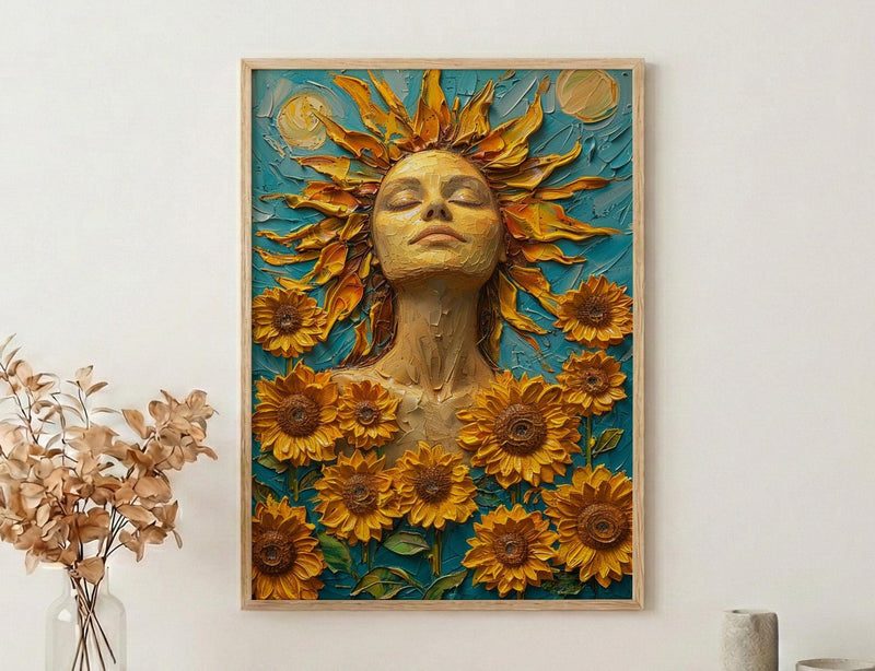 The Sun Tarot Wall Art, Yellow Sunflower Spring Decor - Living Room Decor