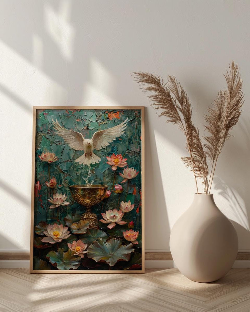 Ace of Cups Tarot Wall Art, Pink Lotus Spring Decor - Spiritual Gift