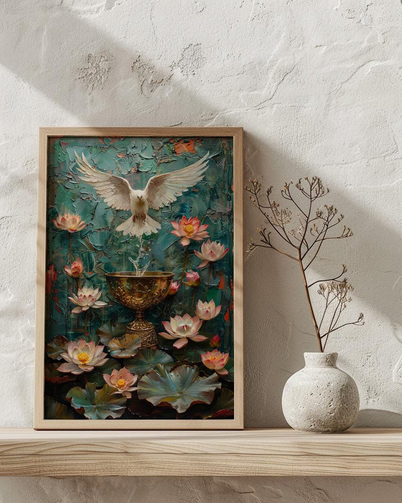 Ace of Cups Tarot Wall Art, Pink Lotus Spring Decor - Spiritual Gift