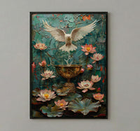 Ace of Cups Tarot Wall Art, Pink Lotus Spring Decor - Spiritual Gift