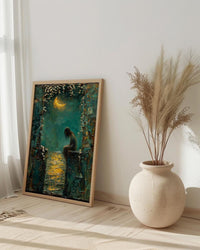 High Priestess Tarot Wall Decor, Crescent Moon Print - Palette Knife Painting Style