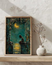 High Priestess Tarot Wall Decor, Crescent Moon Print - Palette Knife Painting Style