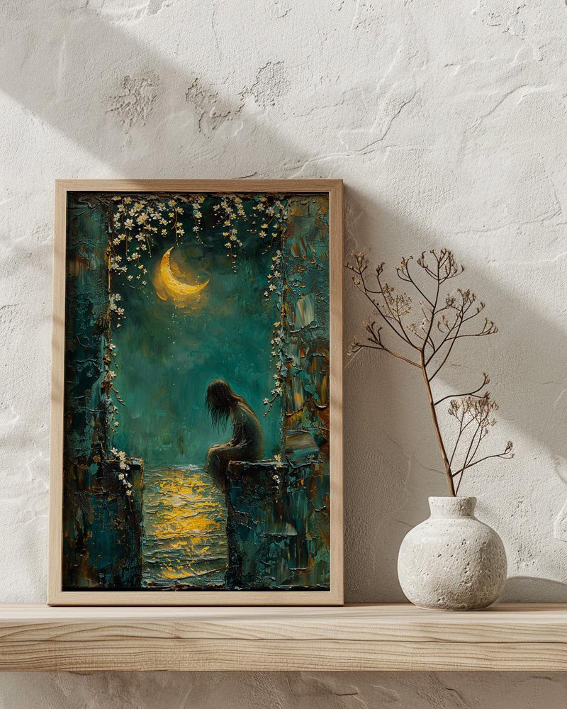 High Priestess Tarot Wall Decor, Crescent Moon Print - Palette Knife Painting Style