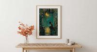 High Priestess Tarot Wall Decor, Crescent Moon Print - Palette Knife Painting Style