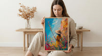 Page of Wands Tarot Art Print, Magic Desert Spring - Witchy Room Decor