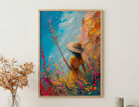 Page of Wands Tarot Art Print, Magic Desert Spring - Witchy Room Decor