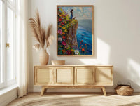 The Fool Tarot Poster, Spring Wildflower Cliff Art - Palette Knife Painting Style