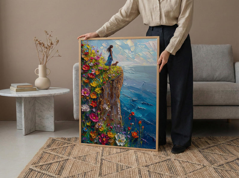 The Fool Tarot Poster, Spring Wildflower Cliff Art - Palette Knife Painting Style