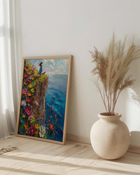 The Fool Tarot Poster, Spring Wildflower Cliff Art - Palette Knife Painting Style