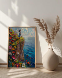 The Fool Tarot Poster, Spring Wildflower Cliff Art - Palette Knife Painting Style