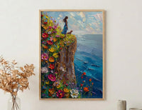 The Fool Tarot Poster, Spring Wildflower Cliff Art - Palette Knife Painting Style