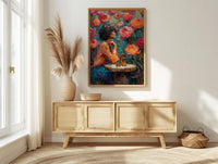 Nine of Cups Tarot Wall Decor, Pink Peony Spring - Thick Oil Painting Style