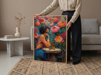 Nine of Cups Tarot Wall Decor, Pink Peony Spring - Thick Oil Painting Style