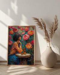 Nine of Cups Tarot Wall Decor, Pink Peony Spring - Thick Oil Painting Style