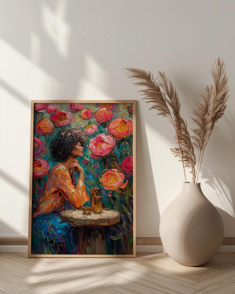 Nine of Cups Tarot Wall Decor, Pink Peony Spring - Thick Oil Painting Style