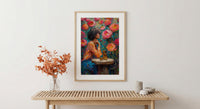 Nine of Cups Tarot Wall Decor, Pink Peony Spring - Thick Oil Painting Style