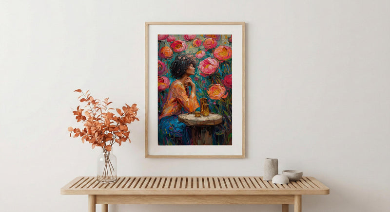 Nine of Cups Tarot Wall Decor, Pink Peony Spring - Thick Oil Painting Style