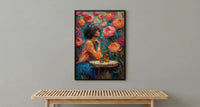 Nine of Cups Tarot Wall Decor, Pink Peony Spring - Thick Oil Painting Style