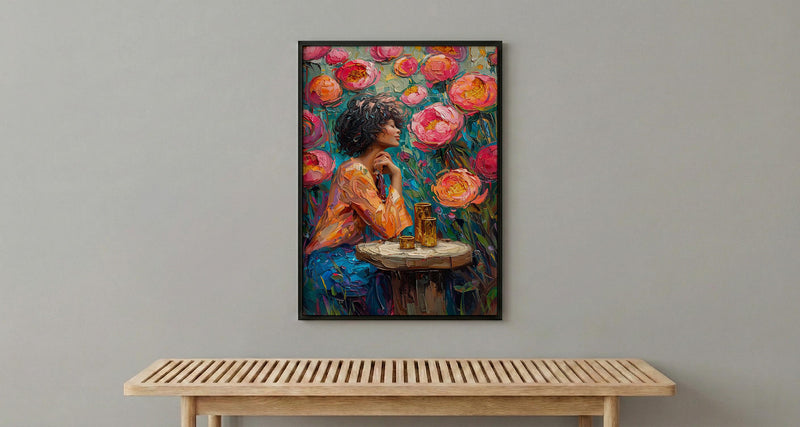 Nine of Cups Tarot Wall Decor, Pink Peony Spring - Thick Oil Painting Style