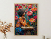 Nine of Cups Tarot Wall Decor, Pink Peony Spring - Thick Oil Painting Style
