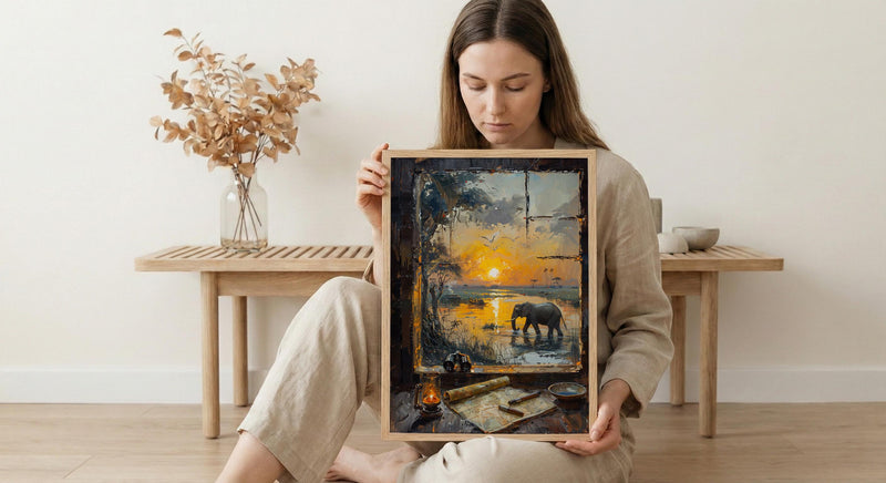 Impasto Safari Window Wall Art - Elephant Print