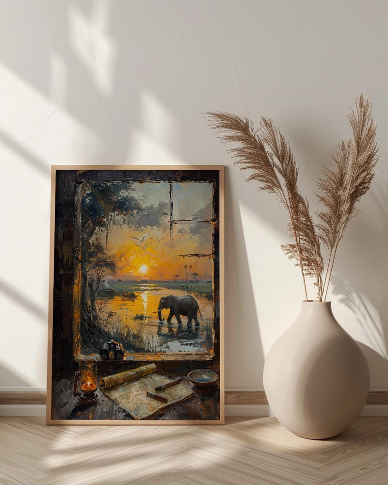 Impasto Safari Window Wall Art - Elephant Print